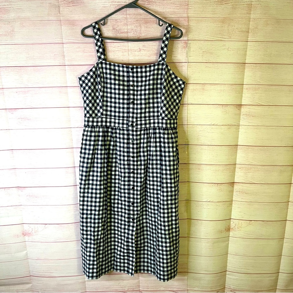 Draper James NWT Navy Blue White Gingham Front Button Dress Size 14